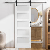 HAOYYE Unfinished Sliding Barn Door with 5FT Hardware Kit and Handle, 5 Panel Tempered Glass Door for Bedroom Living Room Kitchen Bathroom Garage, Modern Privacy Design, Easy DIY Assembly